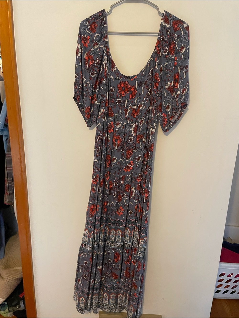 Bohemian Maxi Dress with Red Floral Print